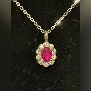 Sparking Diamond and Ruby pendant 14k white gold
